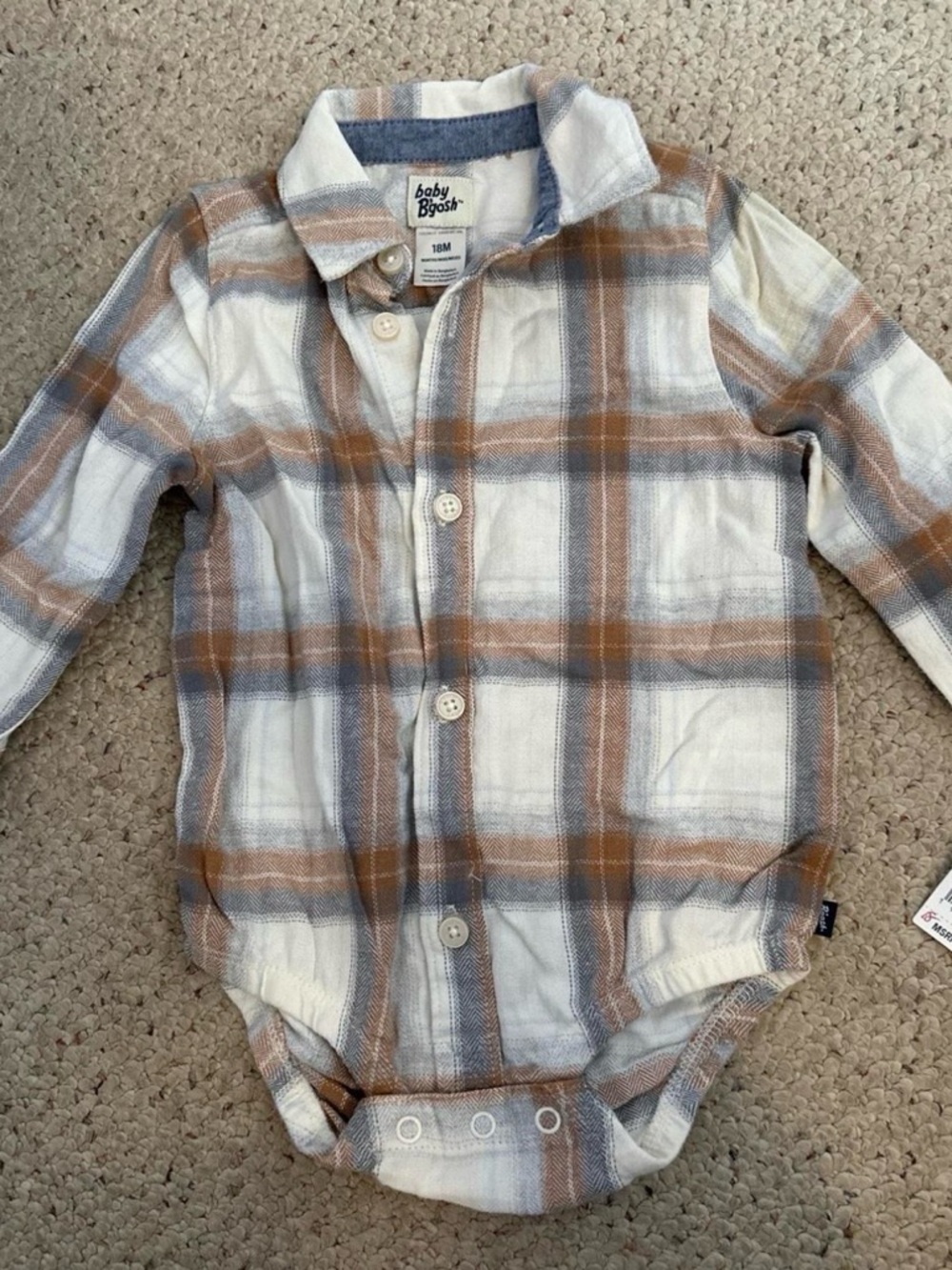 OshKosh B'gosh Plaid Collared One-Piece – Cream, Brown & Blue